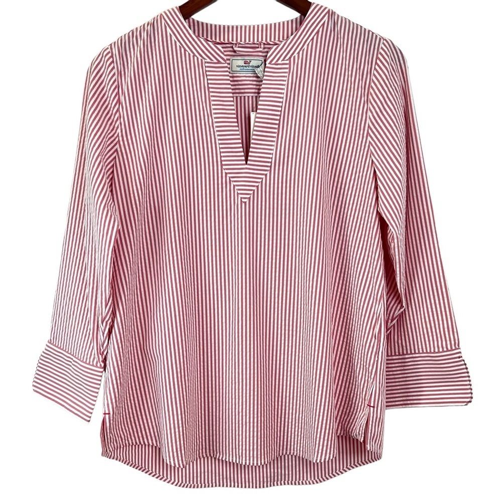Vineyard Vines Performance Seersucker Savannah Popover In Resort Red Siz…